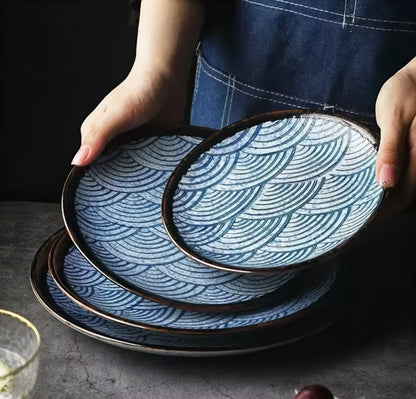 Blue Wave Ceramic Plate Set — 4 Pieces