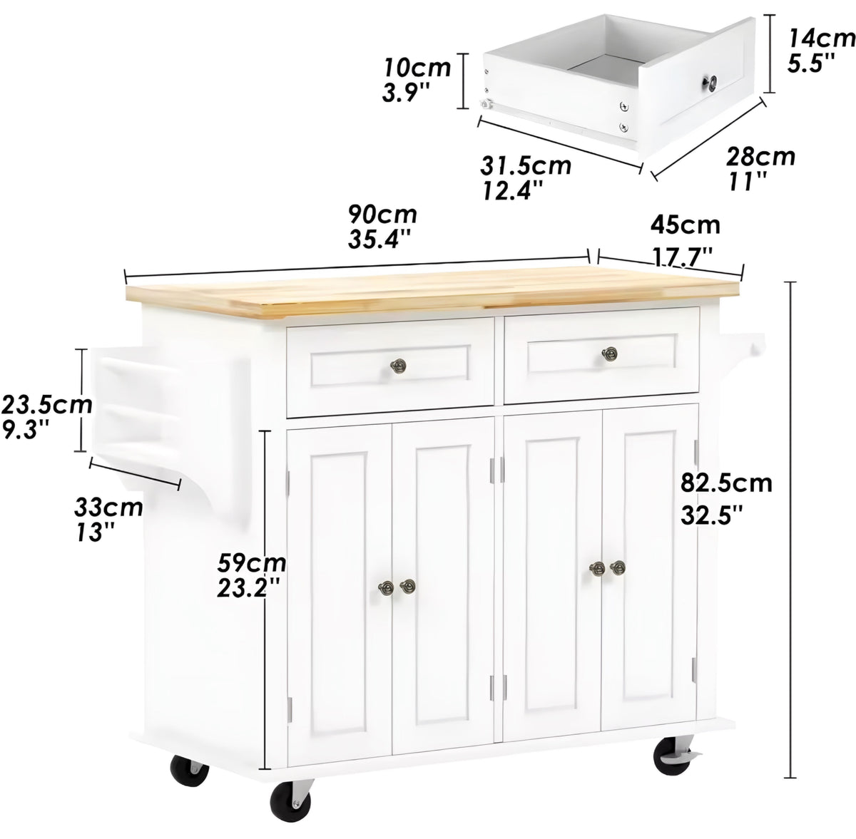 Kitchen Cart with Double-Door Cabinet