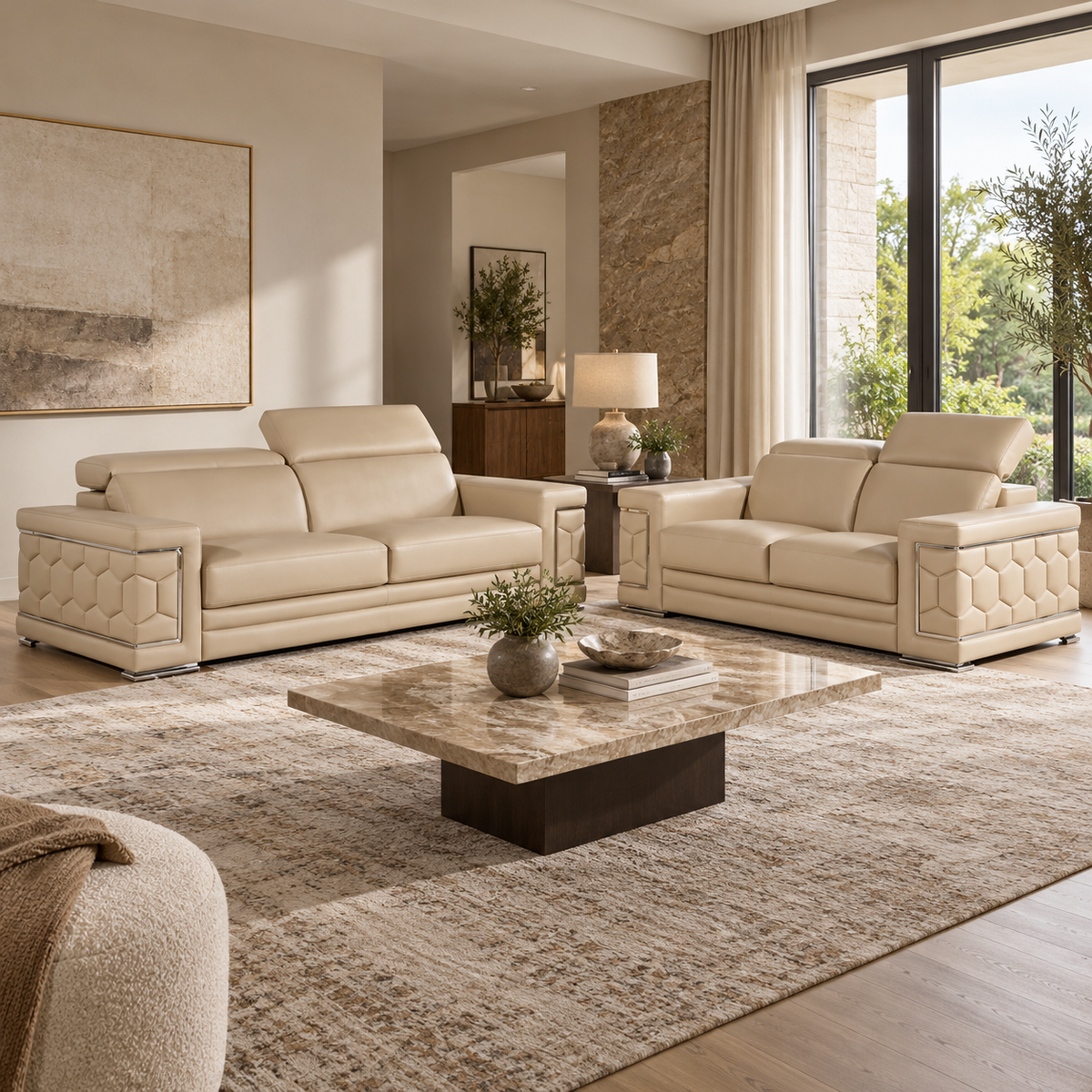 Beige Genuine Leather Two-Piece Seating Set — main product image