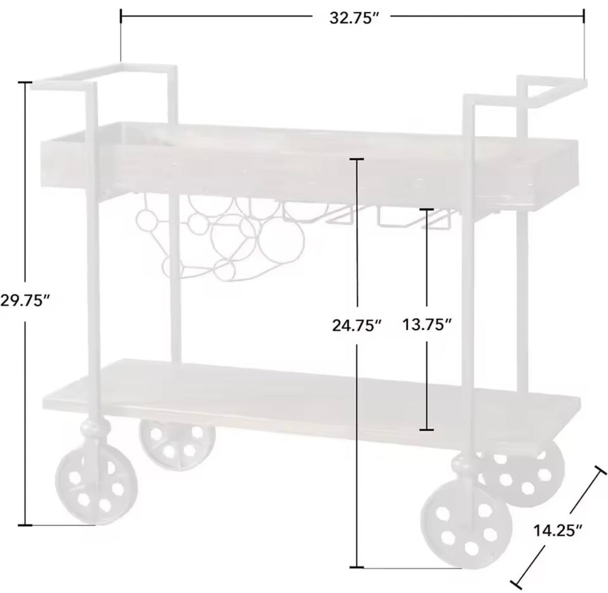 Two-Tier Bar Cart with Stemware Rack