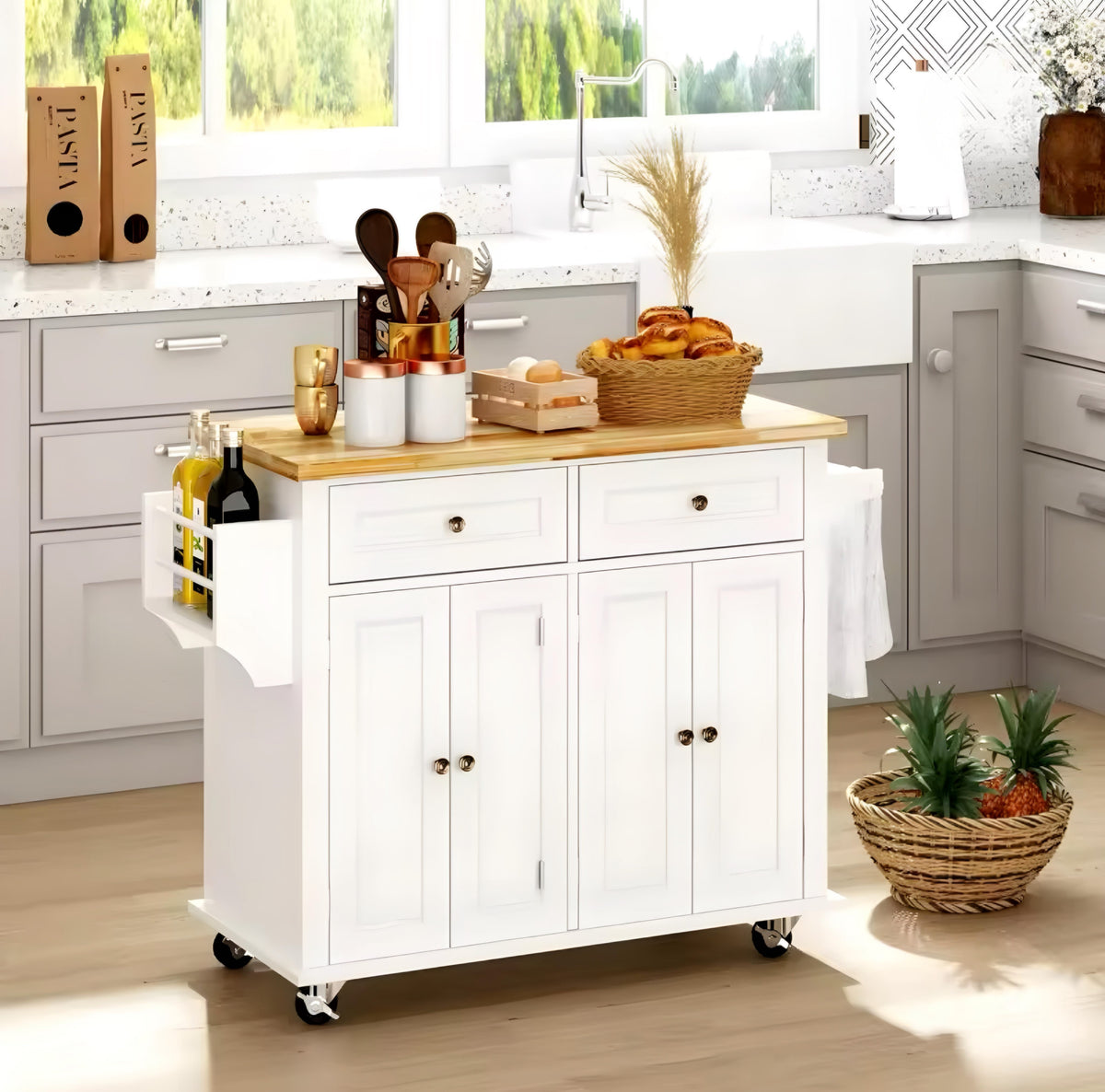 Kitchen Cart with Double-Door Cabinet
