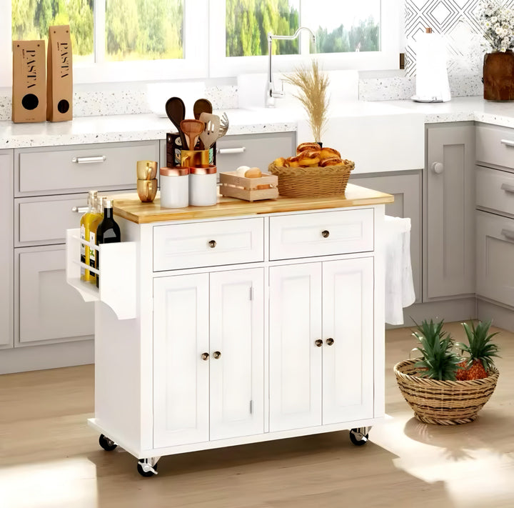 Kitchen Cart with Double-Door Cabinet