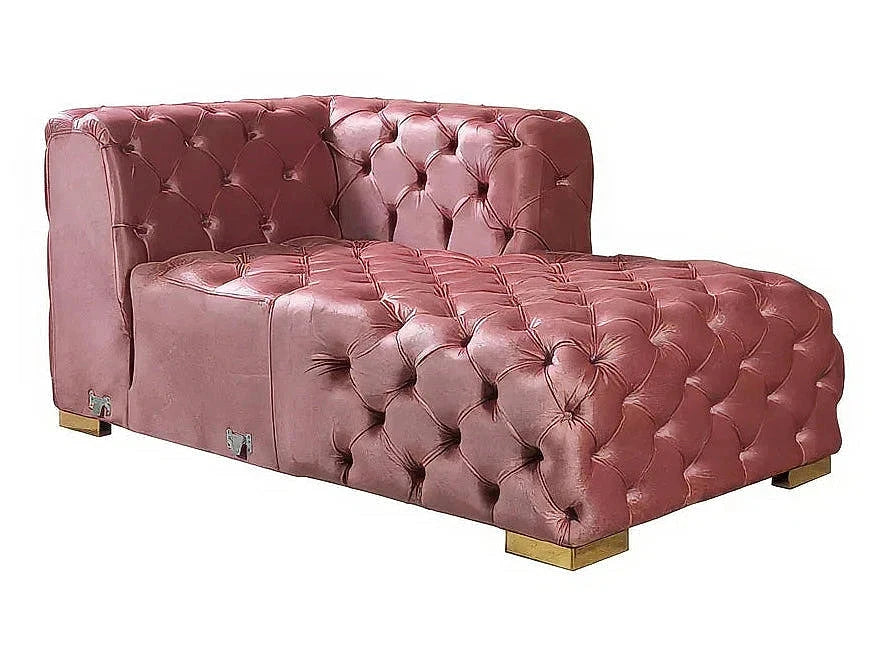Madelene pink velvet sectional, opposite chaise section