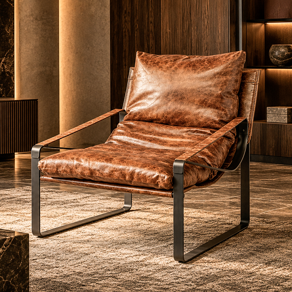 Leather Accent Chair with Black Metal Frame — main product image