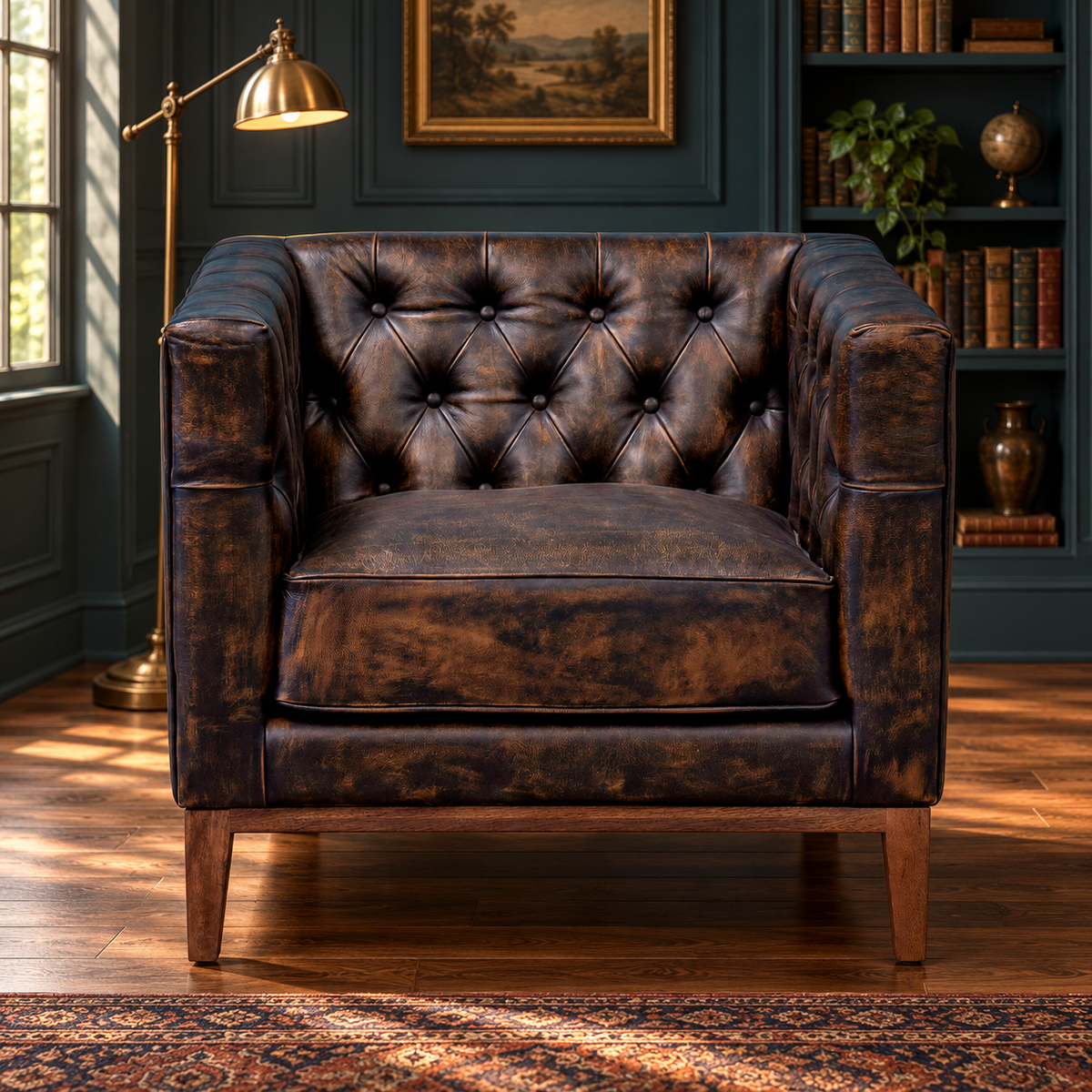 Bennett Tufted Leather Chair — styled room main product image