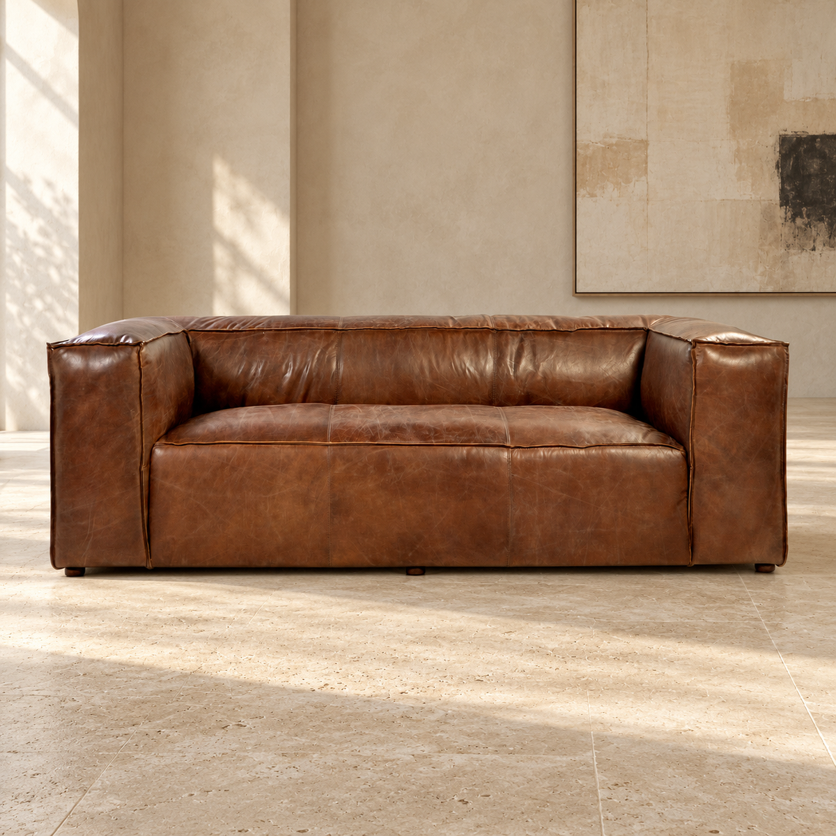 Hudson Leather Sofa — styled room main product image