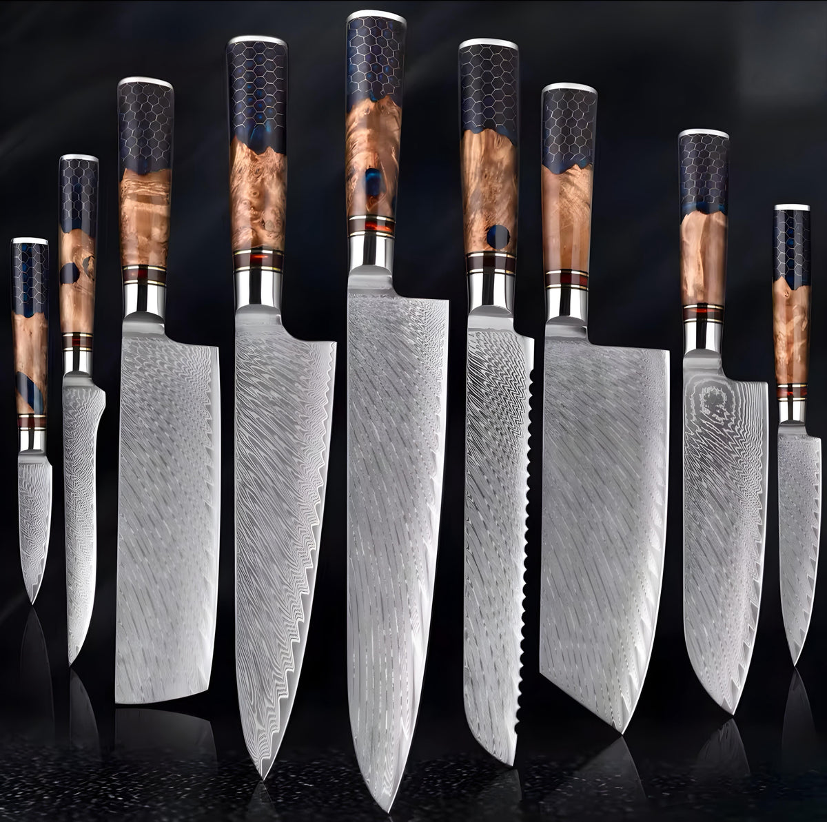 Damascus Knife Set — 3 or 9 Pieces