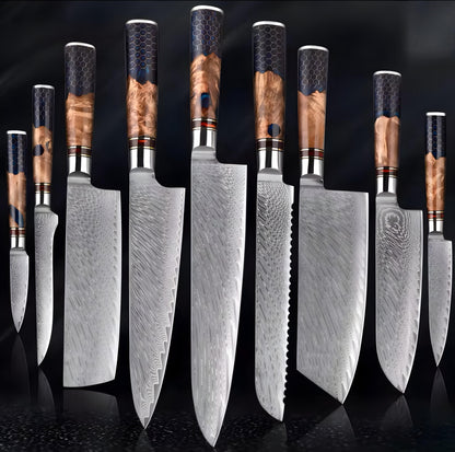 Damascus Knife Set — 3 or 9 Pieces