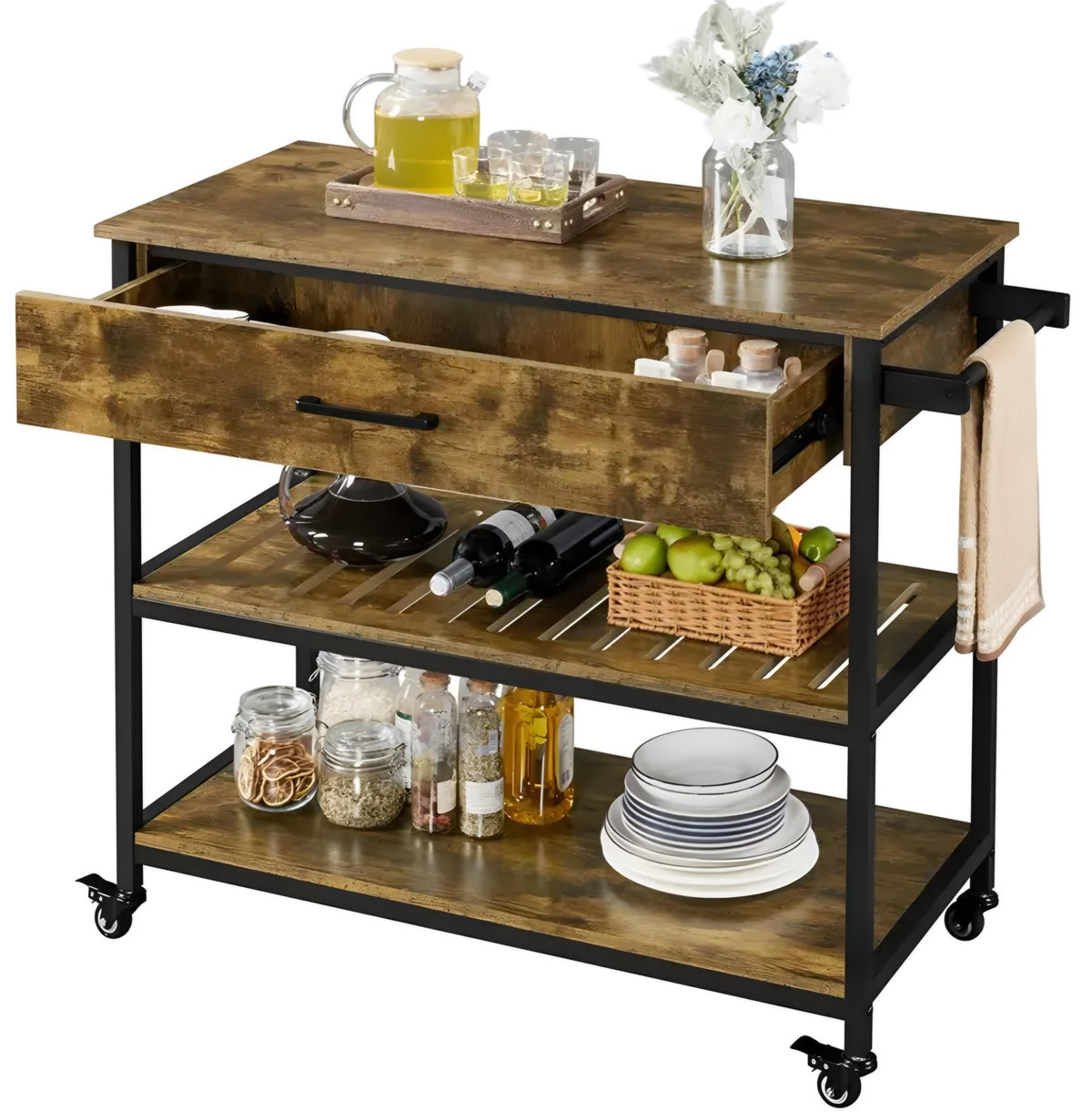 Kitchen Cart with Drawers & Basket