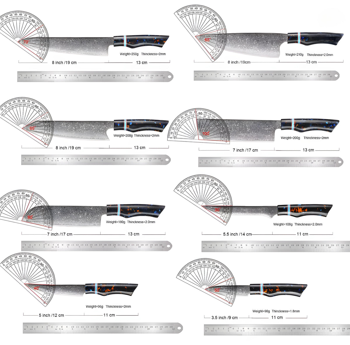 Damascus Knife Set with Dark Handles — 8 Pieces