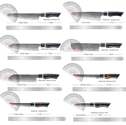 Damascus Knife Set with Dark Handles — 8 Pieces