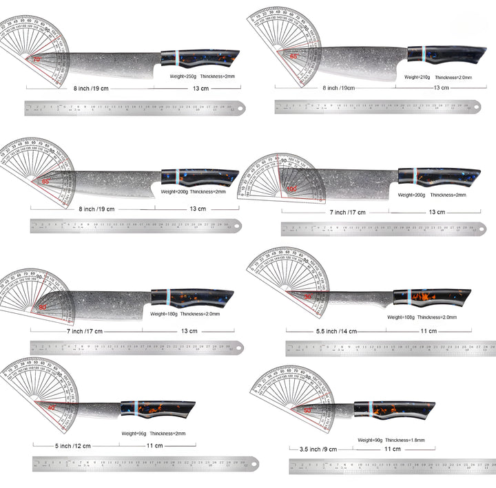 Damascus Knife Set with Dark Handles — 8 Pieces