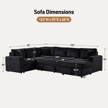 Rinaldo Black Corduroy Sleeper Sectional — supplier overall dimension diagram.