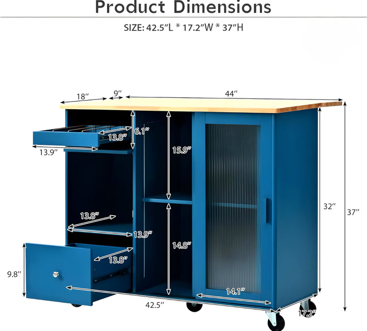 Kitchen Island Cart with Glass Doors