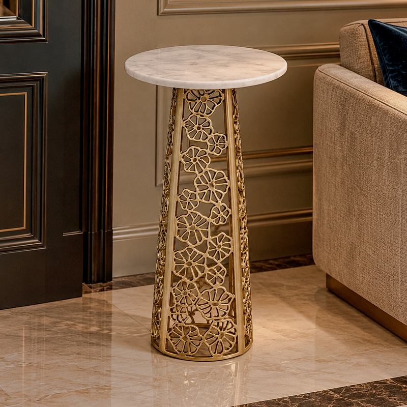 White Marble-Top Side Table with Aluminum Base — main product image