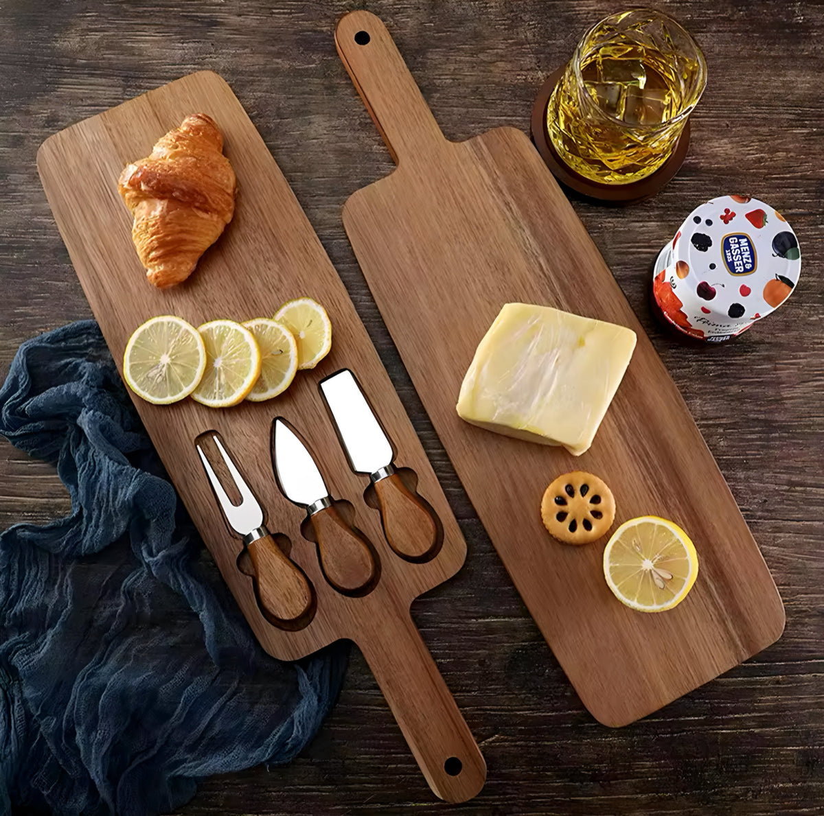 Paddle Cheese Board with Utensils