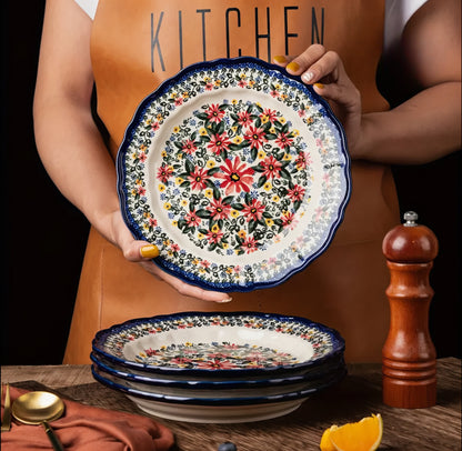 Patterned Ceramic Dinner Plate Set — 4 Pieces