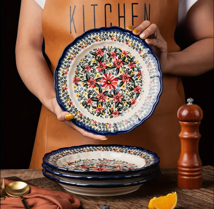 Patterned Ceramic Dinner Plate Set — 4 Pieces