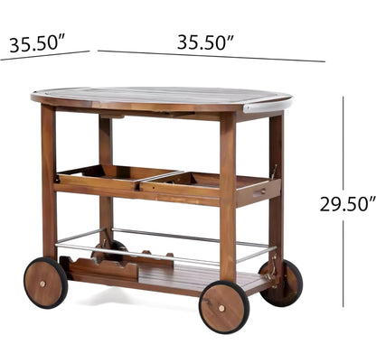 Wooden Serving Cart with Large Wheels