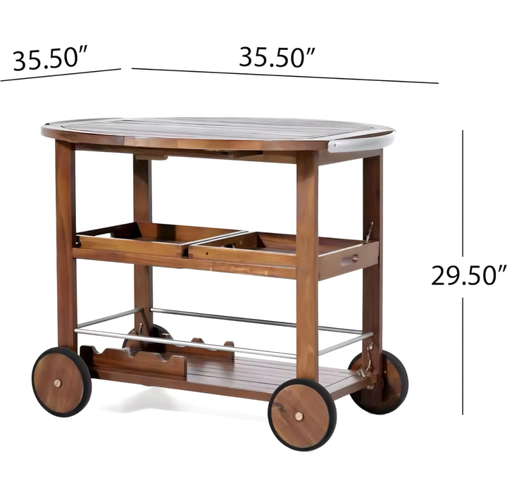Wooden Serving Cart with Large Wheels
