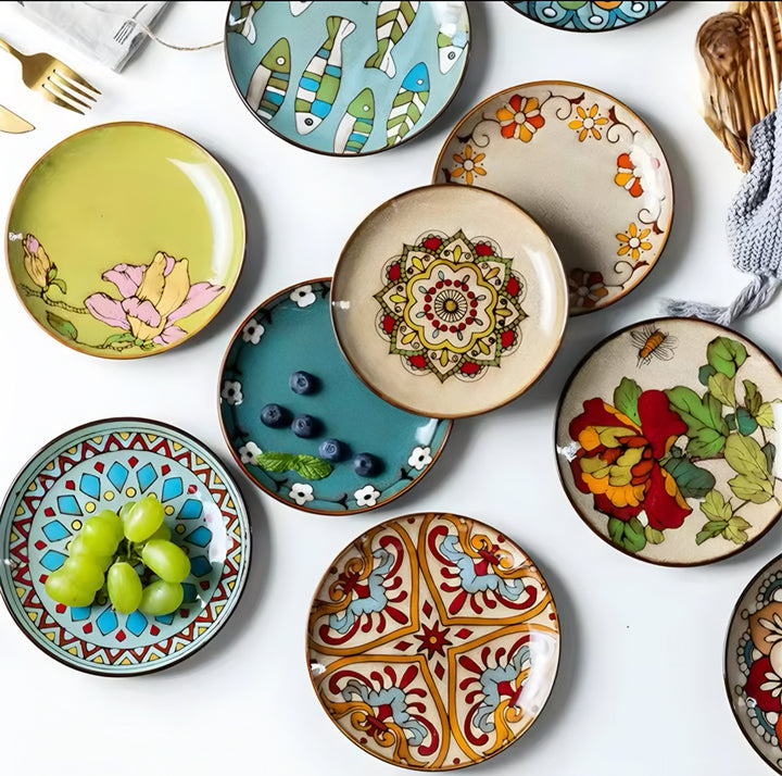 Hand-Painted Ceramic Plate Set — 6 Pieces