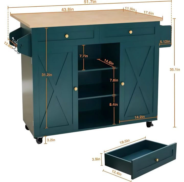 Kitchen Island Cart with Barn-Style Doors
