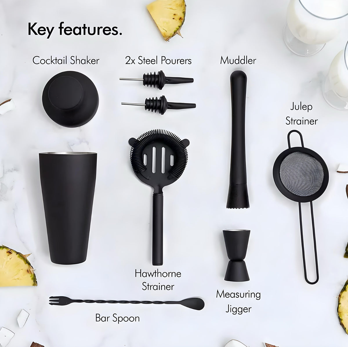 Cocktail Shaker & Bar Tool Set — 9 Pieces