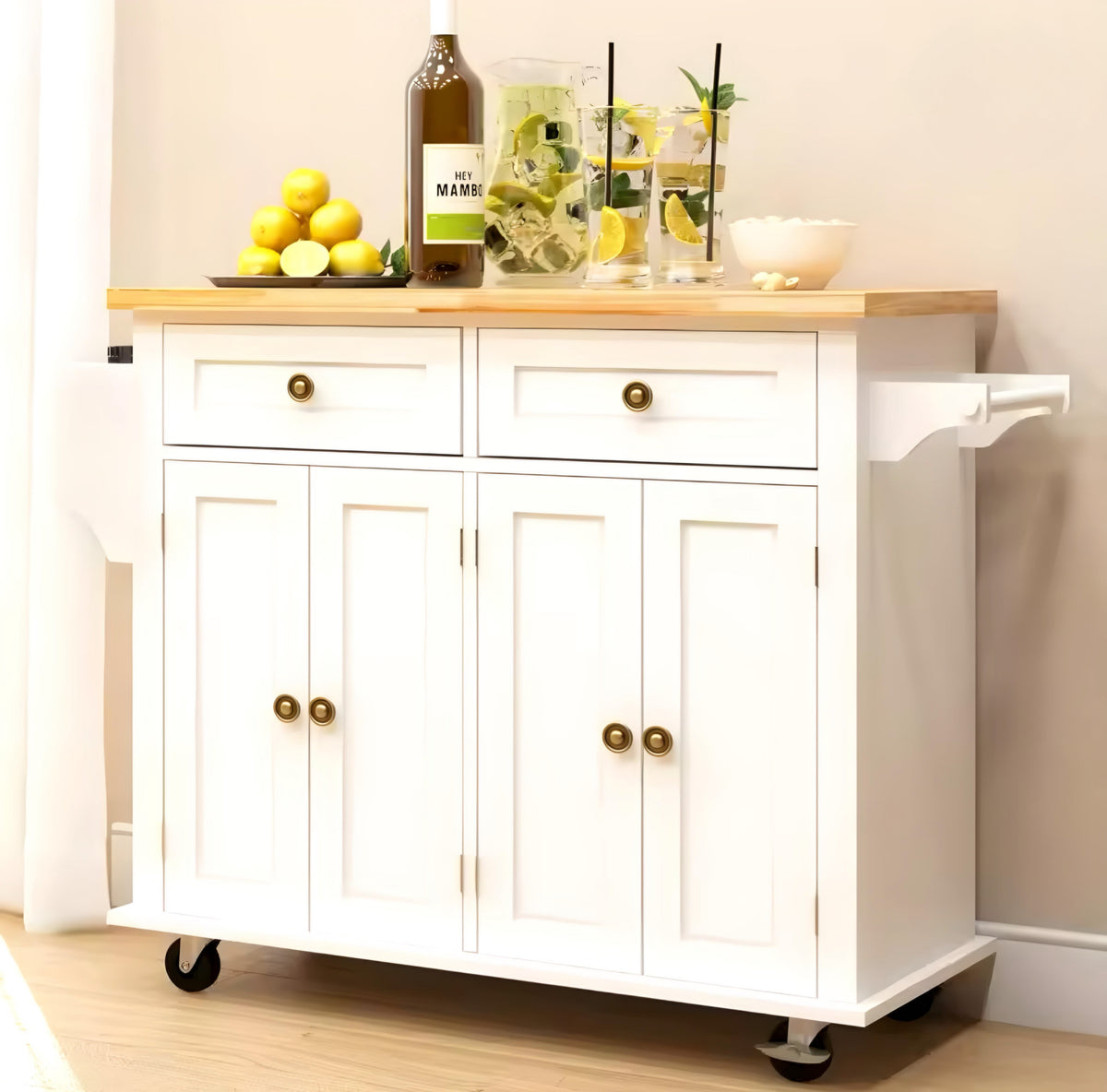 Kitchen Cart with Double-Door Cabinet