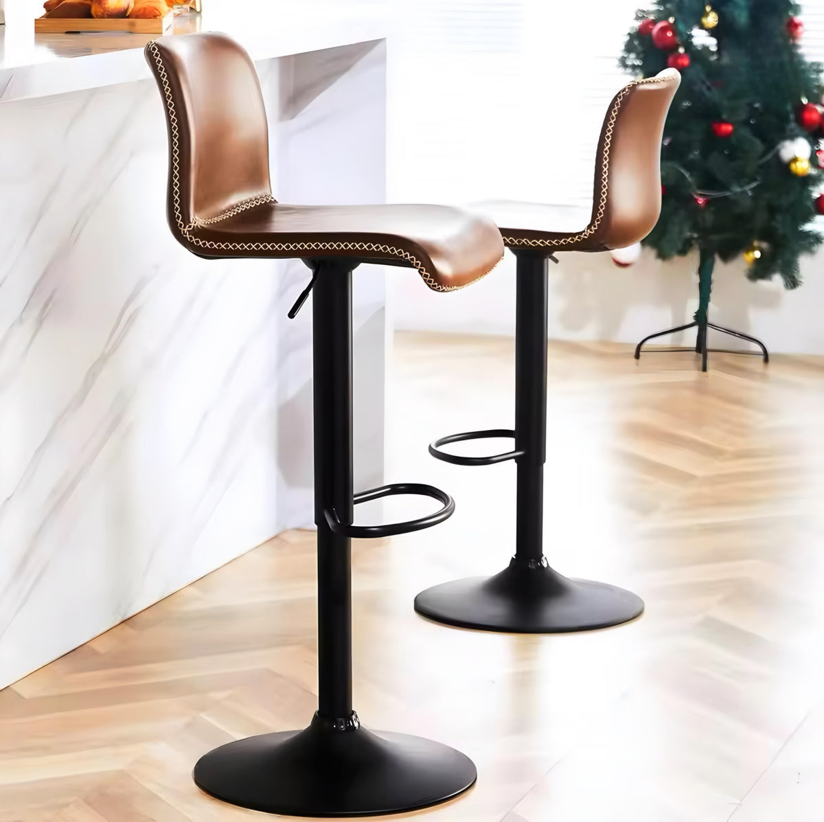 Curved-Back Pedestal Bar Stool Set — 3 Pieces