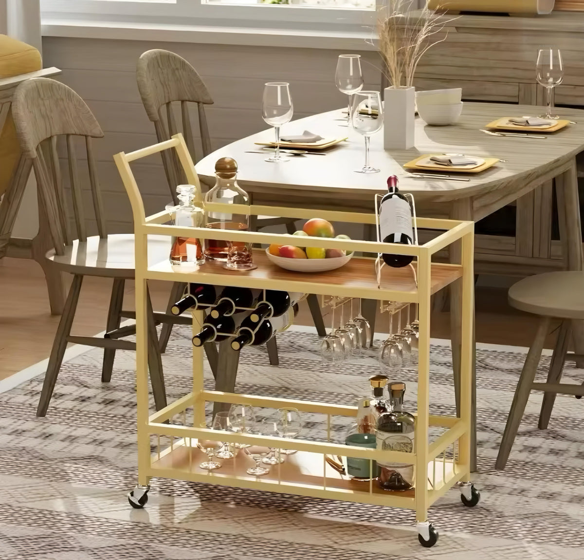 Gold-Tone Two-Tier Serving Cart