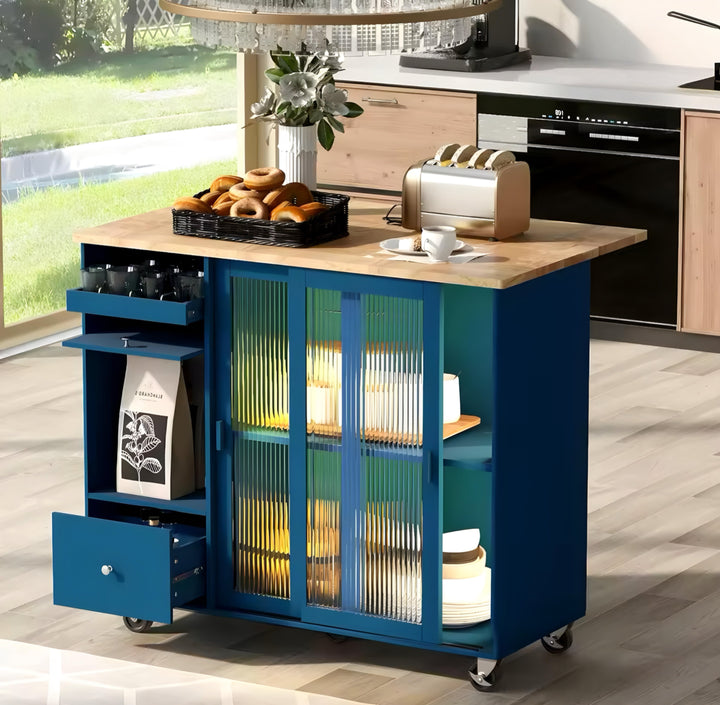 Kitchen Island Cart with Glass Doors