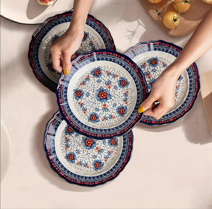 Patterned Ceramic Dinner Plate Set — 4 Pieces