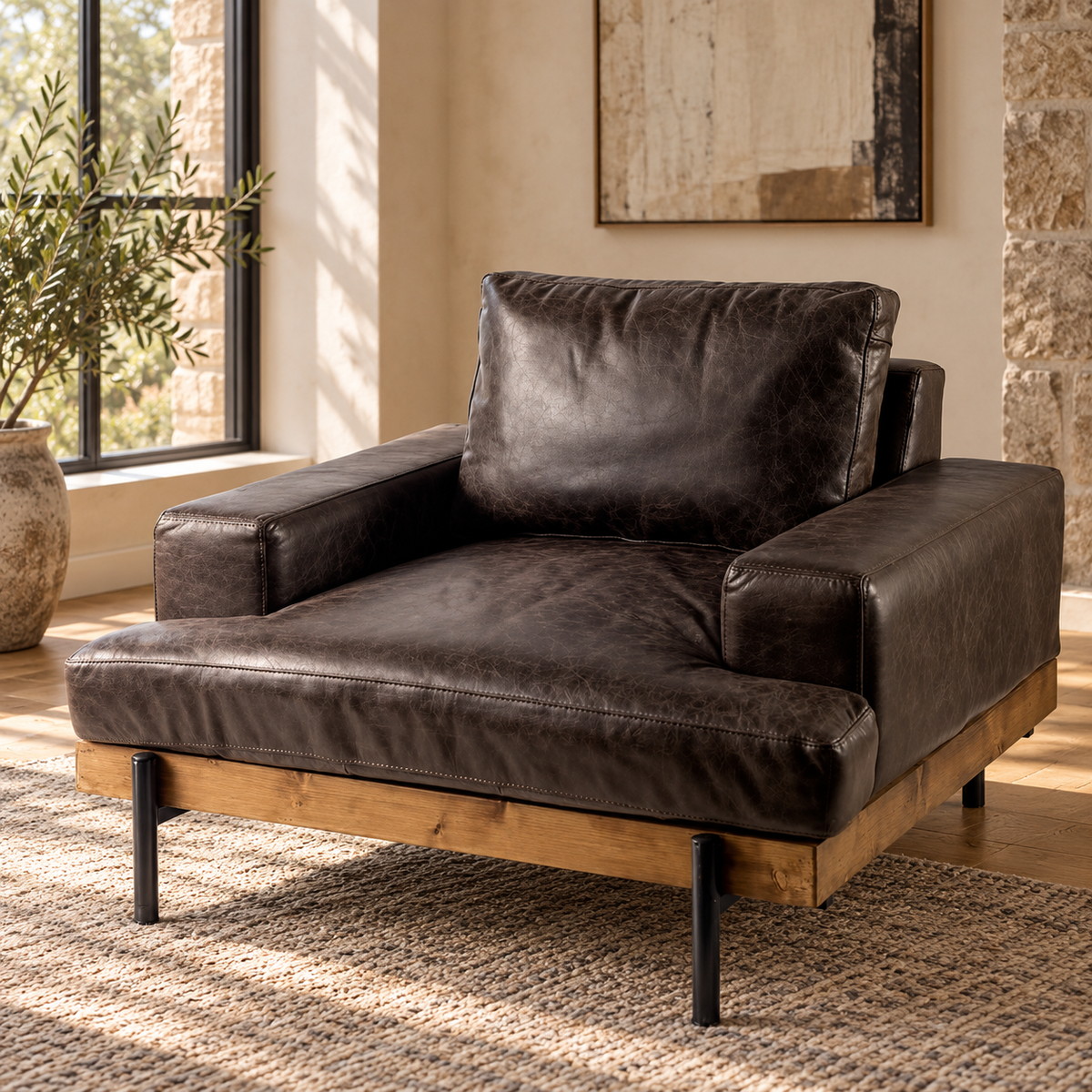41-Inch Black Distressed Faux Leather Club Chair — main product image