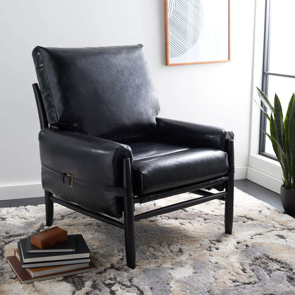 Strap-Detail Wood-Frame Accent Chair