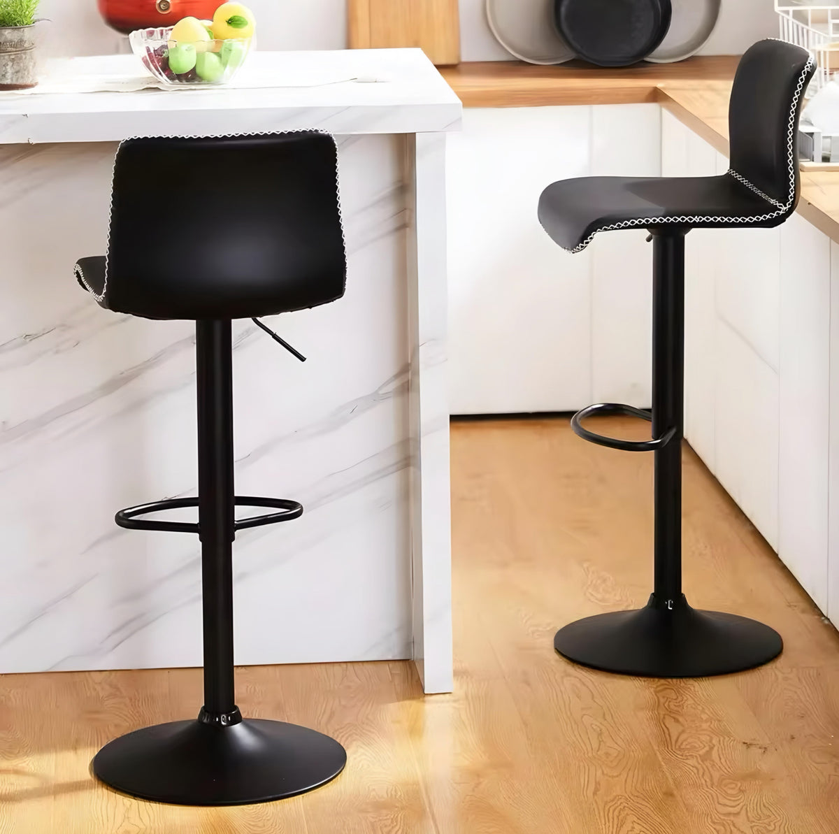Curved-Back Pedestal Bar Stool Set — 3 Pieces