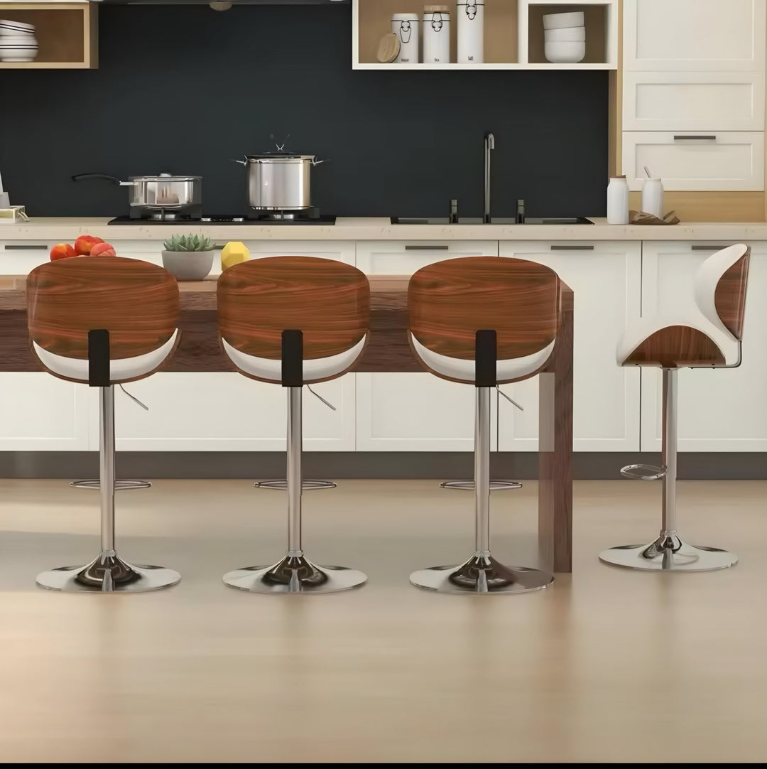 Wood-Back Swivel Bar Stool Set — 4 Pieces