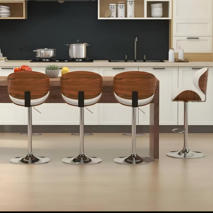 Wood-Back Swivel Bar Stool Set — 4 Pieces