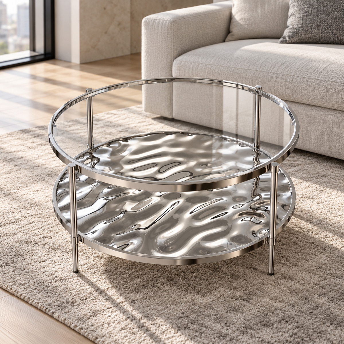 31.5-Inch Two-Tier Stainless Steel Coffee Table — main product image