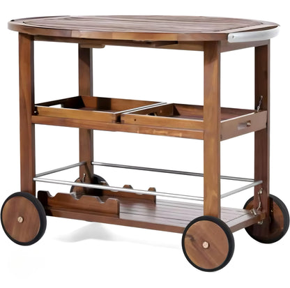 Wooden Serving Cart with Large Wheels