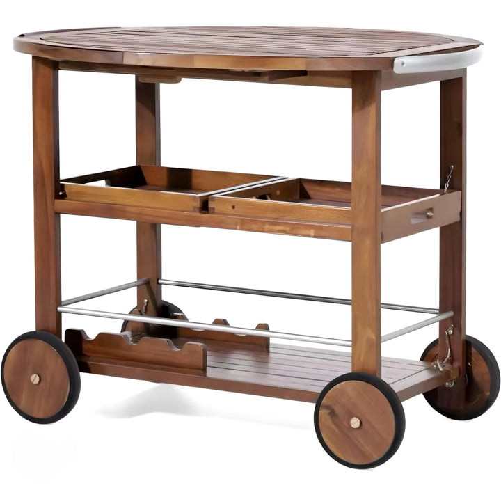Wooden Serving Cart with Large Wheels