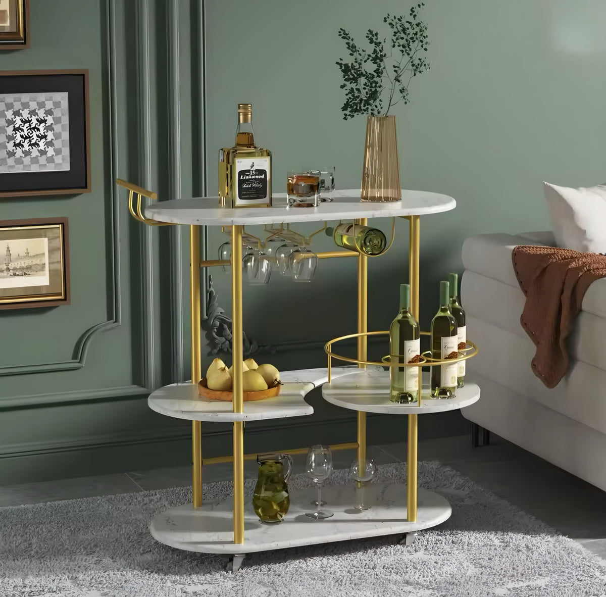 Oval Three-Tier Bar Cart
