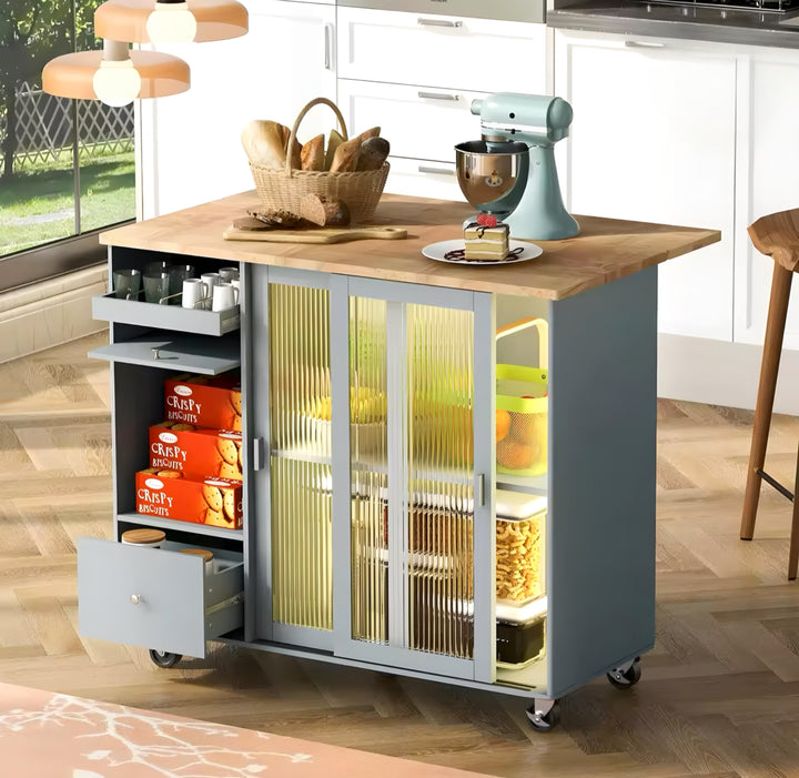 Kitchen Island Cart with Glass Doors