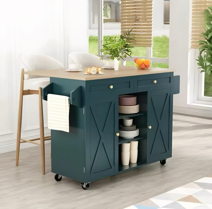 Kitchen Island Cart with Barn-Style Doors