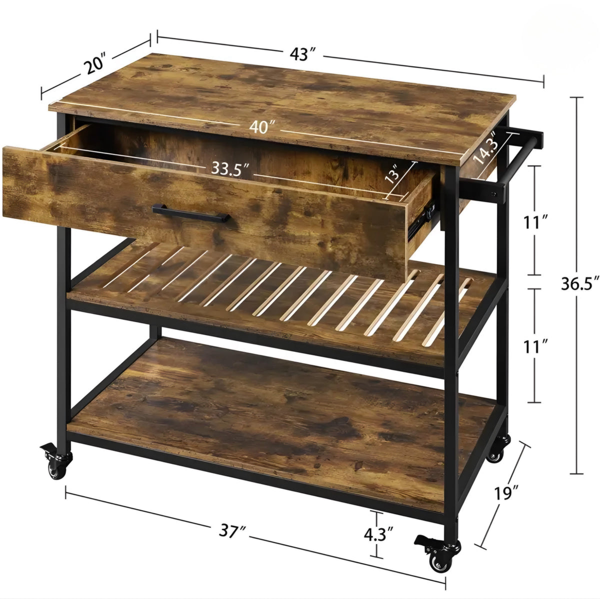 Kitchen Cart with Drawers & Basket
