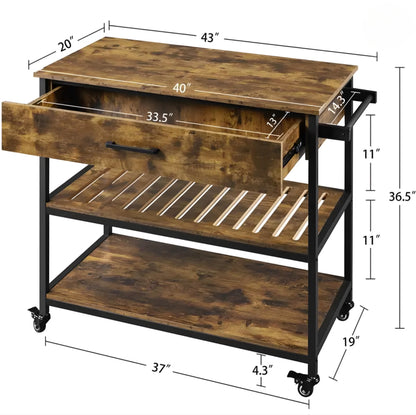 Kitchen Cart with Drawers & Basket