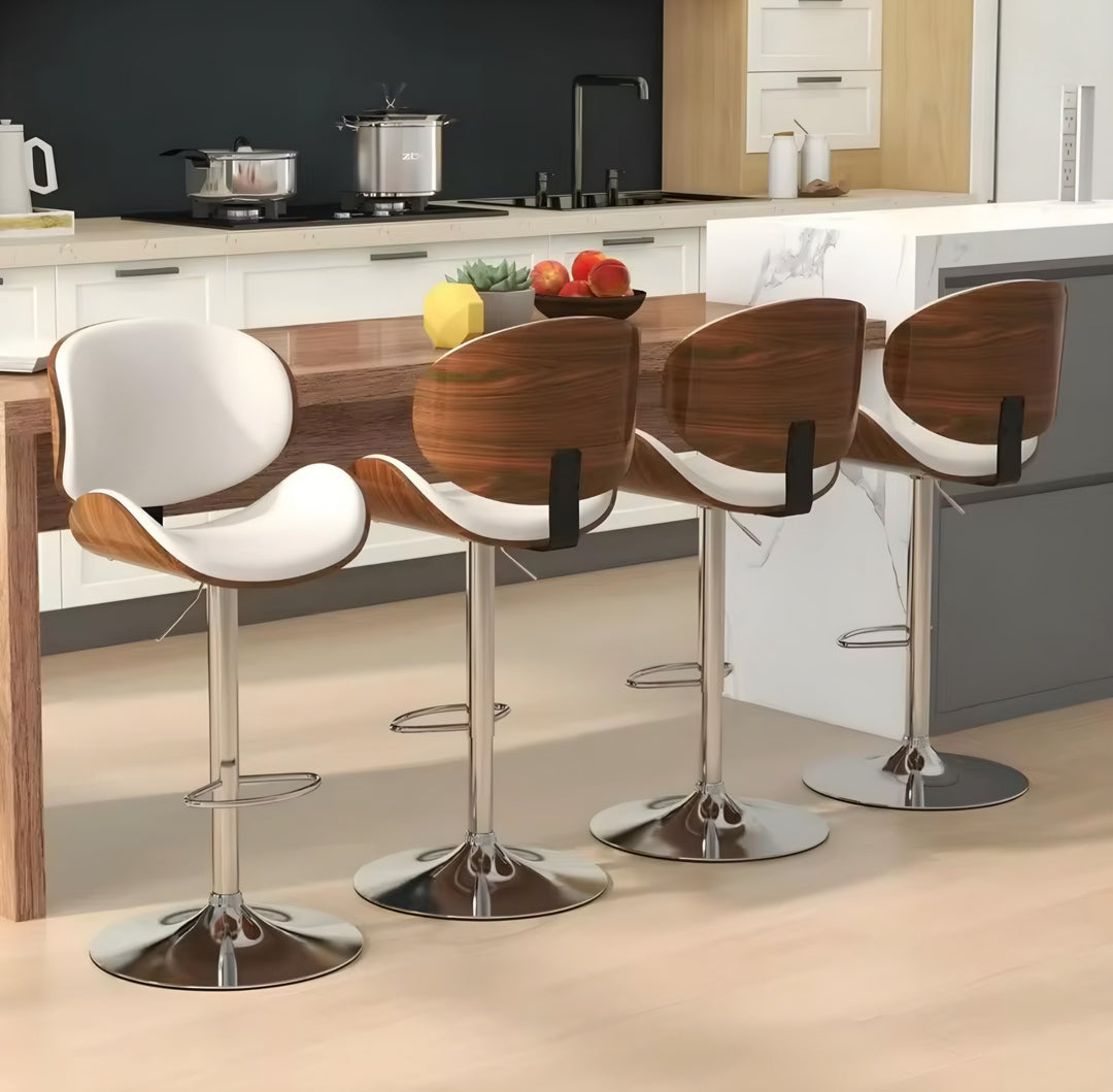 Wood-Back Swivel Bar Stool Set — 4 Pieces