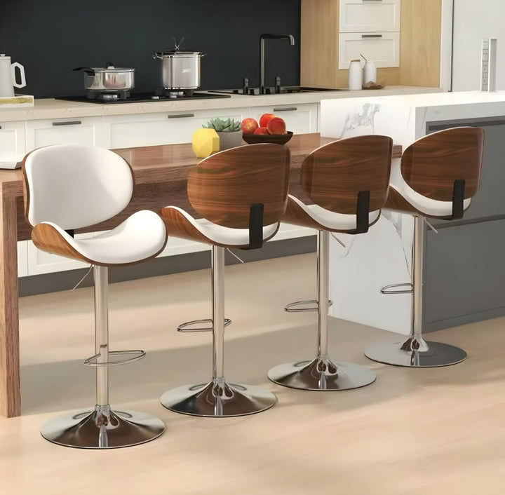 Wood-Back Swivel Bar Stool Set — 4 Pieces