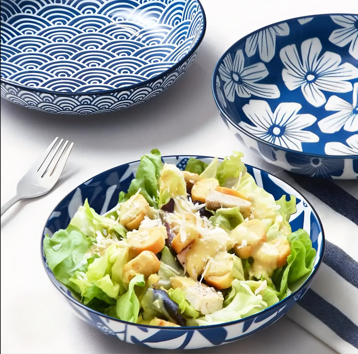 Blue Ceramic Bowl Set — 6 Pieces