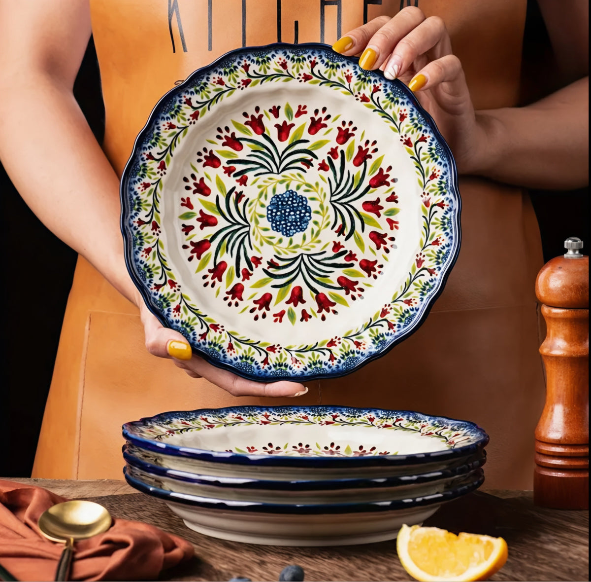 Patterned Ceramic Dinner Plate Set — 4 Pieces