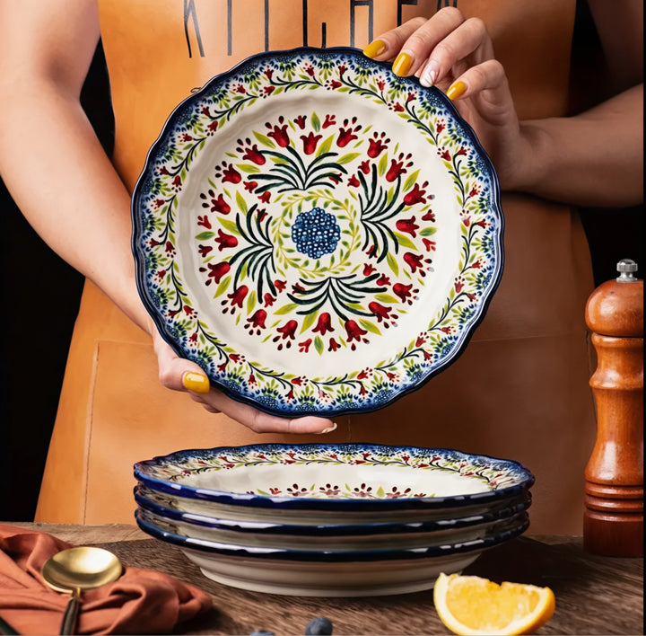 Patterned Ceramic Dinner Plate Set — 4 Pieces